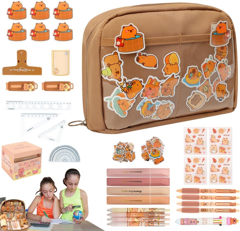 Lebaley Capybara Pencil Case -12 Kinds Capybara Stationery Set,Cute Capybara School Supplies,Capybara Gifts Pencil Pouch,Cartoon Student Pen Bag Organizer,Personalised Capybara Themed Gift for Student - Image 3